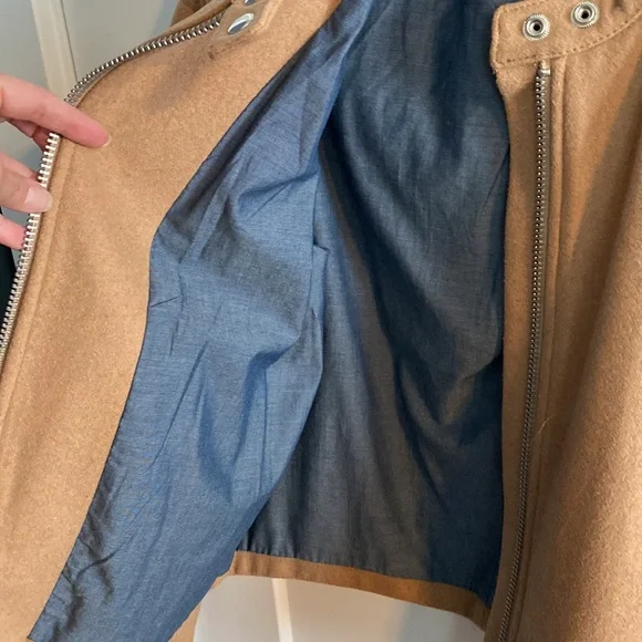 Sold eb GAP Brown Camel Quilted Sleeve Wool Blend Zip Moto Jacket - Picture 8 of 13